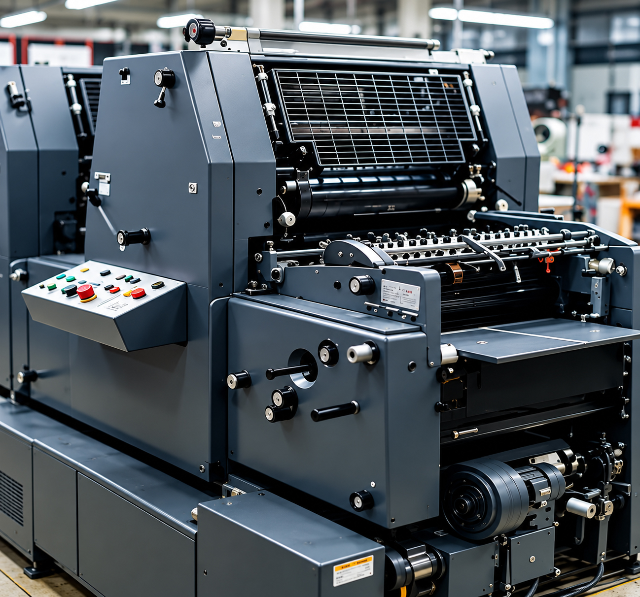 Offset printing press at the Trims Mart factory